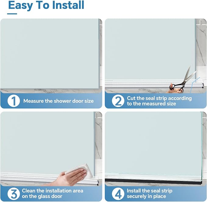 Shower Door Bottom Seal Strip, Fits 12mm Thick Glass, Prevents Leaks, Easy - Image 4