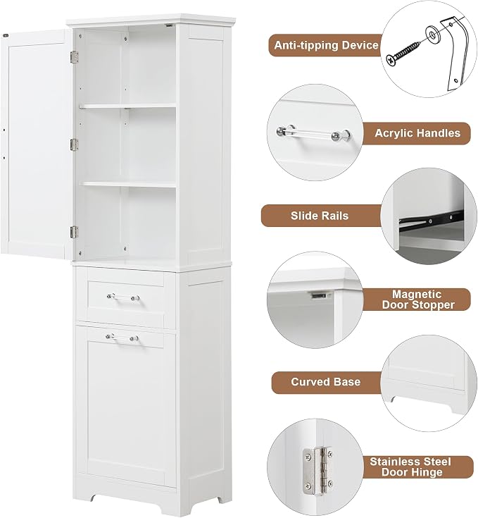 Tall Narrow Storage Cabinet, Freestanding Linen Cabinet - Image 7