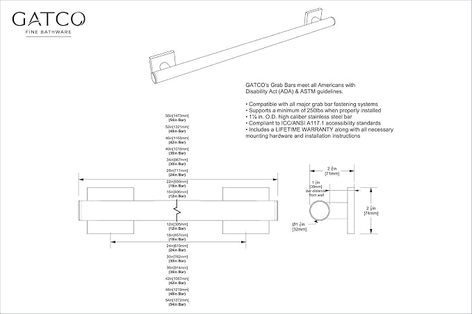 Gatco 944 Elevate 24" L Grab Bar, Chrome/ADA Compliant Stainless Steel Safety - Image 7