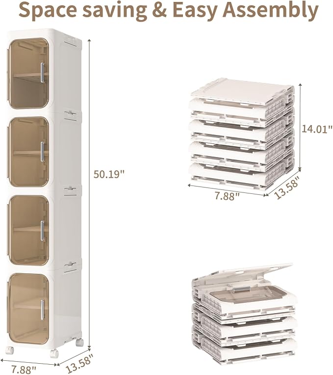KHNR 4-Tiers Slim Bathroom Storage Cabinet, Foldable Storage Cabinets, Narrow - Image 2