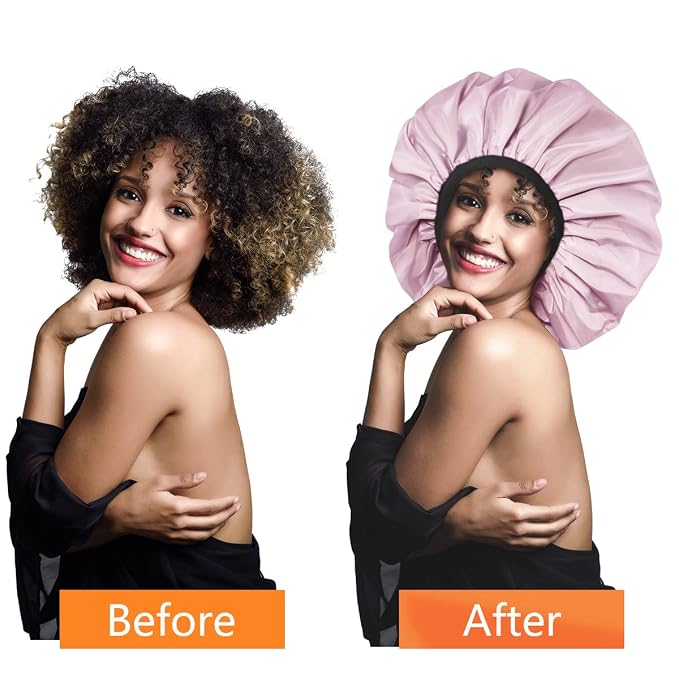 Auban Extra Large Shower Cap, Double-Layer Waterproof Reusable, XL Satin Lining - Image 6