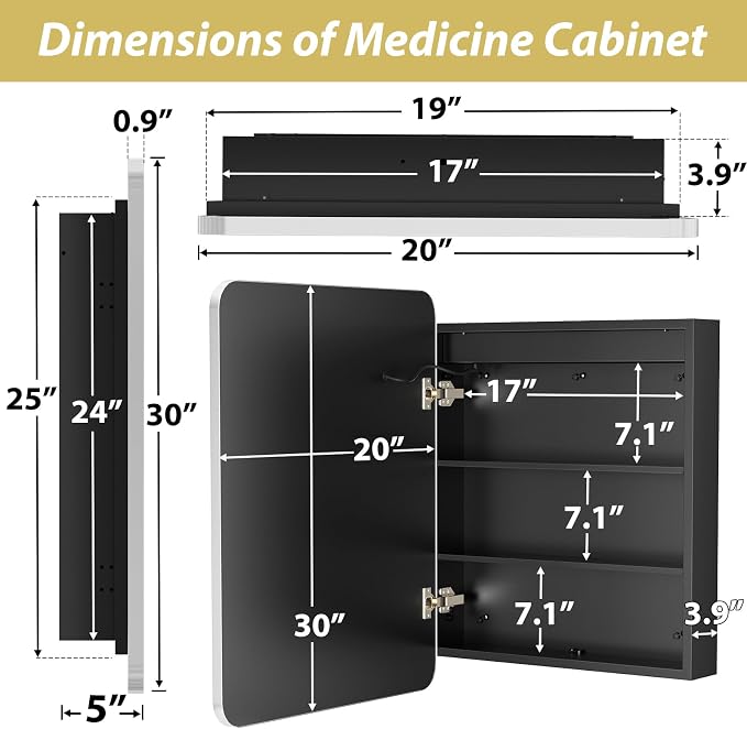 APRILSOUL 20X30 Inch Silver Bathroom Medicine Cabinet - Image 4