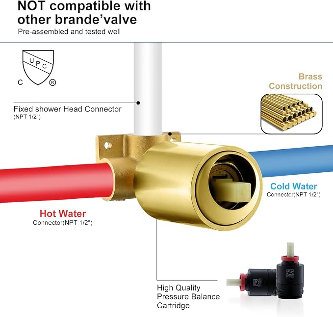 KENES Brushed Gold Shower Faucet, Modern Square 10-Inch Shower Head and Handle - Image 7
