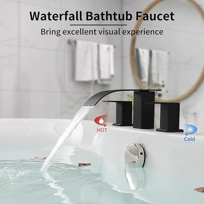 RUMOSE Matte Black Roman Bathtub Faucet Set Waterfall Tub Faucets High Flow - Image 6