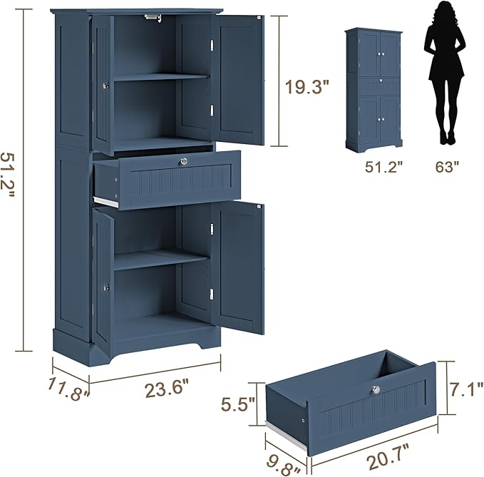 ChooChoo 51" H Tall Bathroom Floor Cabinet, Modern Bathroom Storage Cabinet - Image 3
