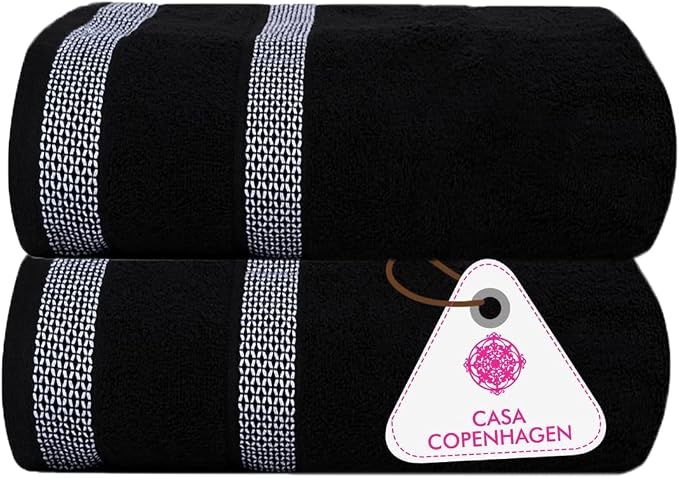 CASA COPENHAGEN Solitaire 2 Piece Bath Sheet Towel Set- Black, 600 GSM Designed by CASACOPENHAGEN