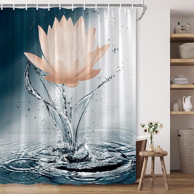 Lotus Shower Curtain Black White Blue Orange Flower Elegant Blooming Floral by showercurtain
