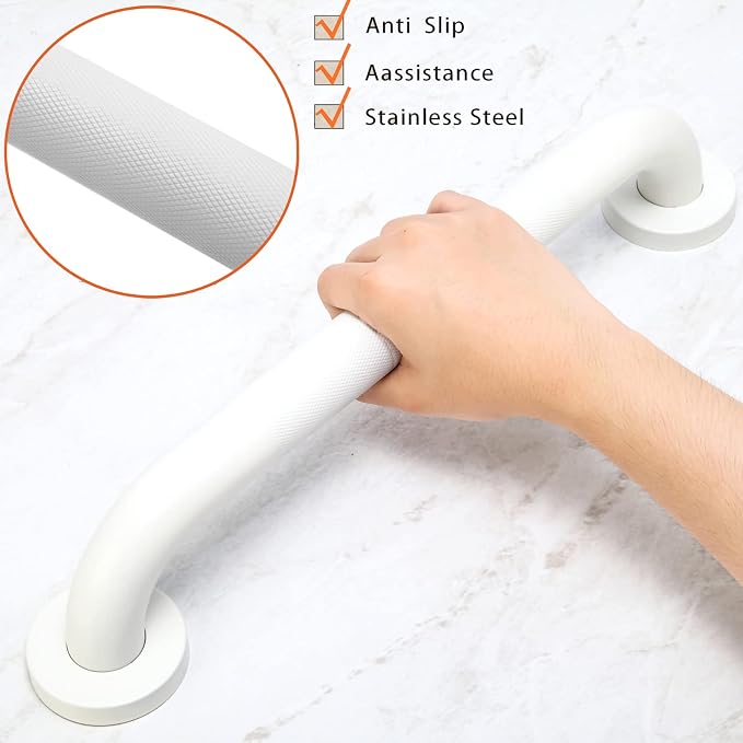 Shower Grab Bar, 2 Pack 24 Inch White Bathroom Grab Bar, 1.25" Diameter 304 - Image 5