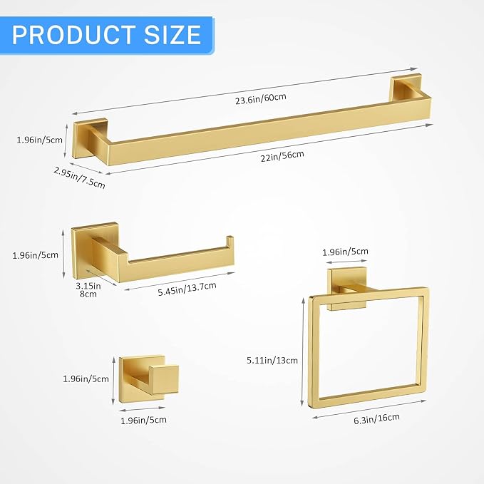 10-Piece Brushed Gold Bathroom Hardware Set Gold Towel Bar Set, Towel - Image 6