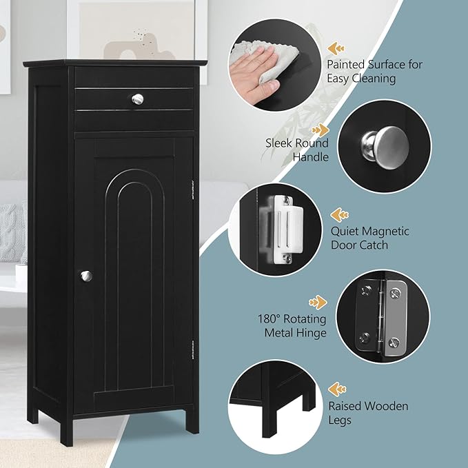 COSTWAY Bathroom Storage Cabinet, Single Door Floor Cabinet - Image 7