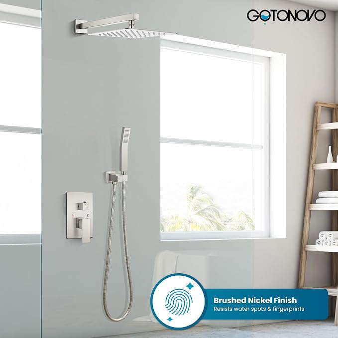 gotonovo Rainfall Bathroom Shower System Rain Shower Head and Handle Set Wall - Image 2