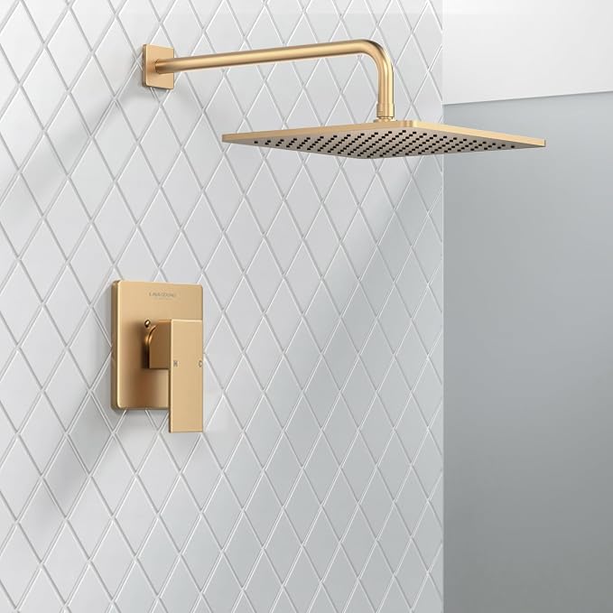 Lava Odoro 12-inch Modern Square Shower Faucet Set Champagne Gold, Shower Trim - Image 2