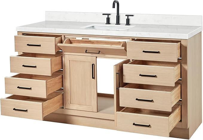 ARIEL Hepburn 66" Inch Oak Single Bathroom Vanity - Image 6