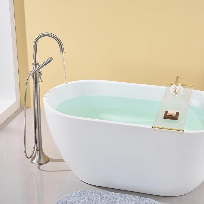 Free Standing Tub Faucet Brushed Nickel Freestanding Bathtub Faucet Floor Mount - Image 4