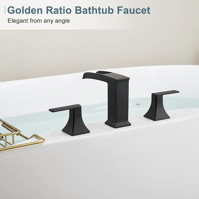 Brass High Flow Roman Bathtub Faucet Black Tub Faucet, Waterfall Bath Tub - Image 9