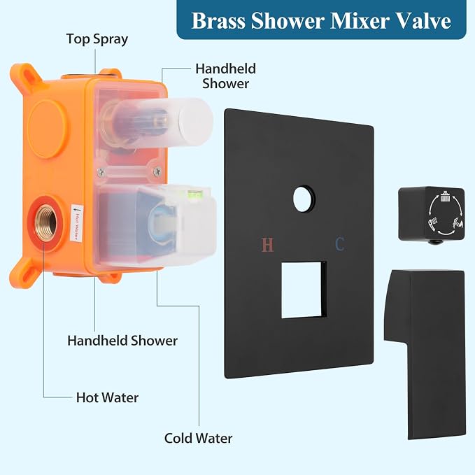 10 inch Square Shower Head and Handheld Set, Gasecoet Shower System - Image 8