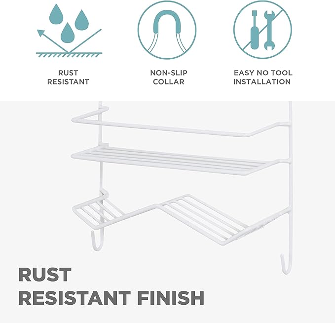 Zenna Home Rust Resistant Hanging Shower Caddy, Over the Shower Head Caddy - Image 5