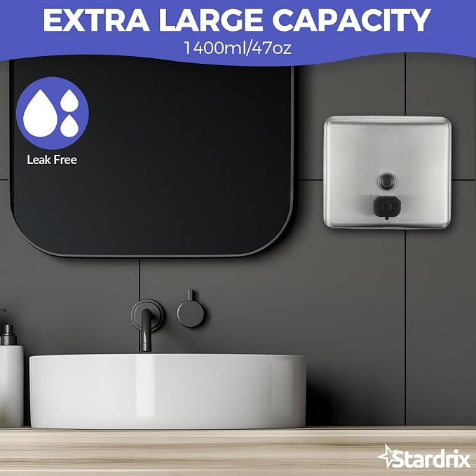 Stainless Steel Extra Large 1400ml/47oz Capacity Industrial Grade Soap Dispenser - Image 2