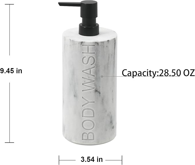 Resin White Marbled Body Wash Engraved Bottle Refillable Pump Dispenser - Image 4