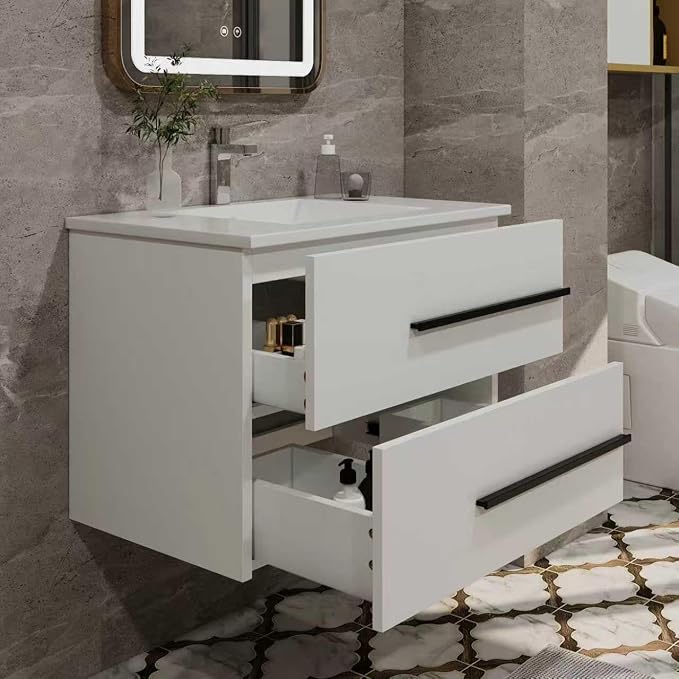 30 Inch Bathroom Vanity Sink Cabinet, Modern Wall Mounted Floating Bathroom - Image 2