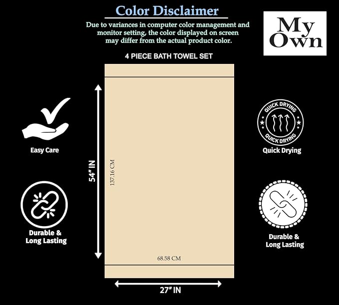 MyOwn Ultra Soft 4 Pack Oversized Bath Towel Set 27x54 inches, 100% Cotton Bath - Image 7
