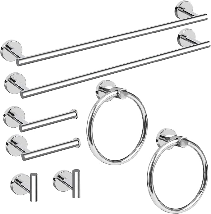 Cilee 8 Piece Polished Chrome Bathroom Hardware Set, 24inch Bathroom Towel by Cilee