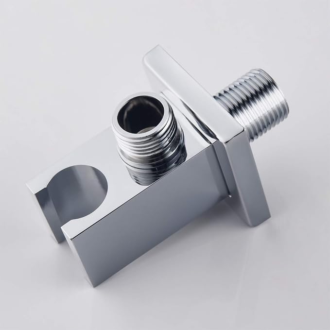 Chrome Wall Supply Elbow with Hand Shower Holder, Keymark Brass Square - Image 5