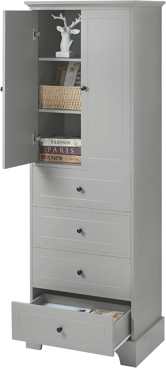 Merax Bathroom Cabinet with Doors and Drawers, Tall Storage Pantry - Image 8