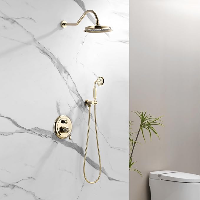 Antique Shower Head Faucet Set, Bright Gold Vintage Wall Mount Shower Faucets - Image 2