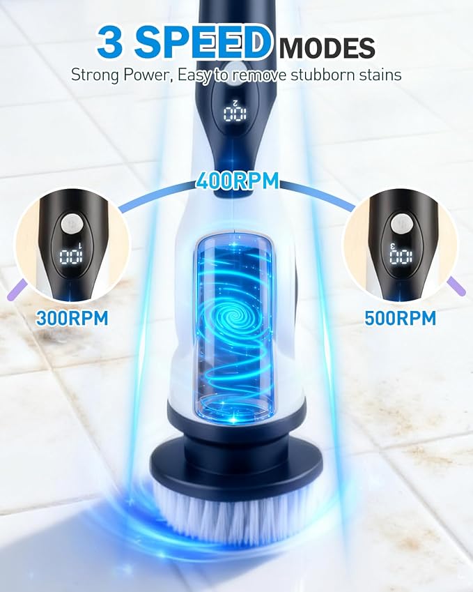 Electric Spin Scrubber, 3-Speed Cordless Shower Scrubber - Image 2