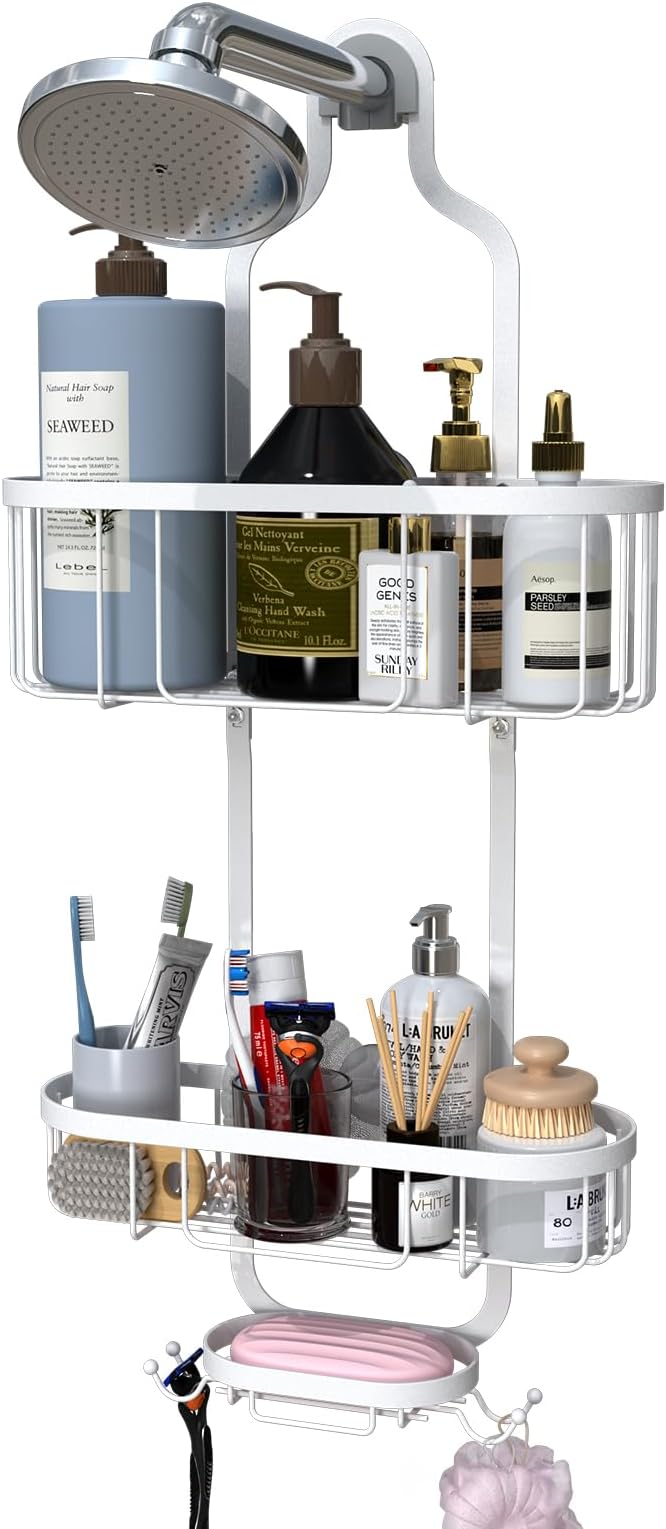 Kadolina White Hanging Shower Caddy, 3-Tier Bathroom Organizer - Image 7