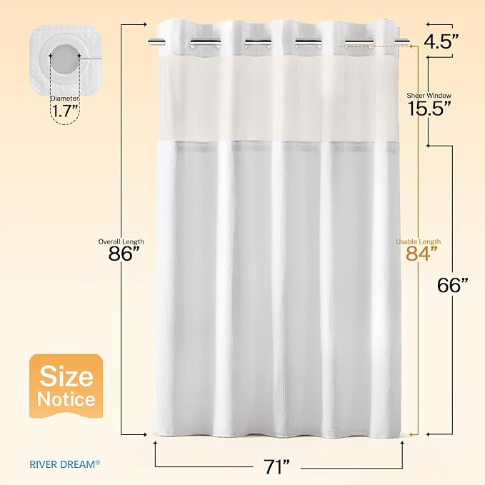 River Dream Extra Long Shower Curtains No Hooks Waffle Weave Shower Curtain - - Image 9