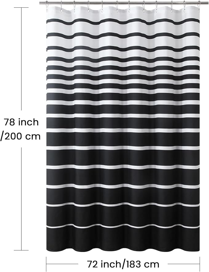 Black Shower Curtain 78 Inches Long, Modern Black and White Stripe Waterproof - Image 6