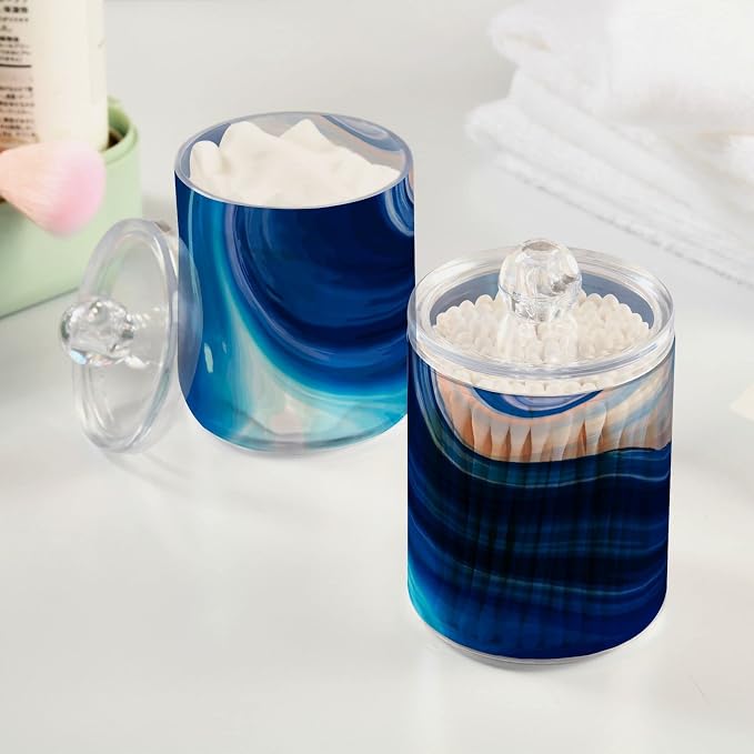 MNSRUU 2 Pack Qtip Holder Organizer Dispenser Marble Bathroom Storage Canister - Image 5