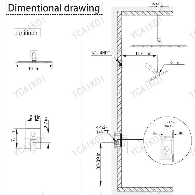 Shower Faucet Set Matte Black Shower System, Ceiling Mount 10 Inch Shower Head - Image 7