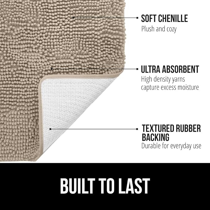 GORILLA GRIP Bath Rug Mat 54x24, Thick Absorbent Chenille, Quick Dry Microfiber - Image 2