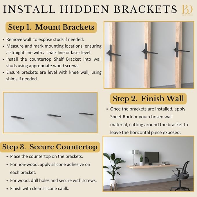 12 inch Floating Countertop Support Brackets by Balin Designs, Free hanging - Image 4