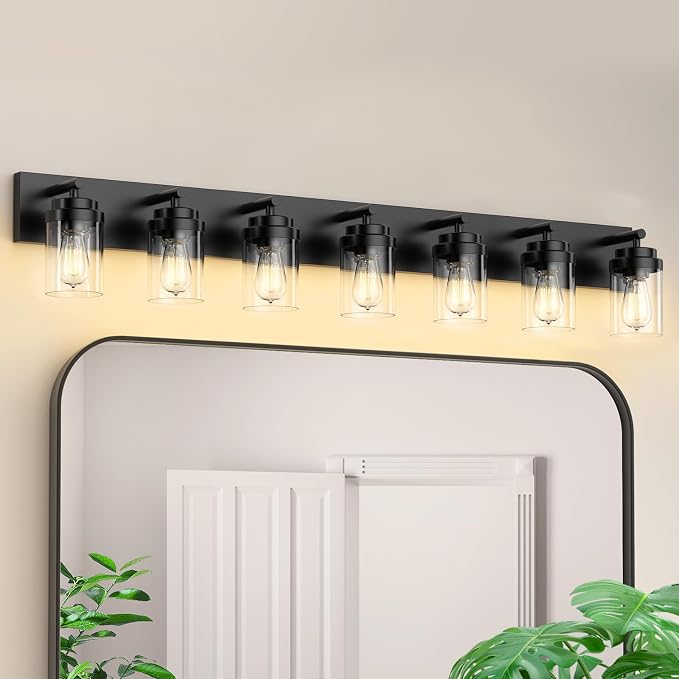 IZORRO Bathroom Vanity Light Fixture, 7-Light 51 Inch Matte Black Bathroom by IZORRO