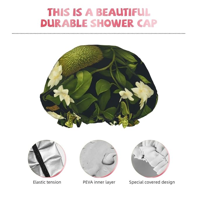 Durian and Floral Shower Cap for Women Reusable Waterproof Stylish Bath Hat - Image 5