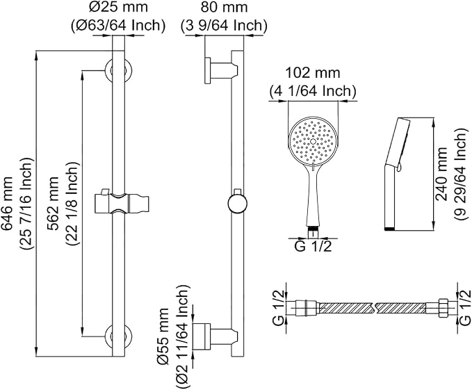 Shower Slide Bar Handheld Shower Head - Image 8