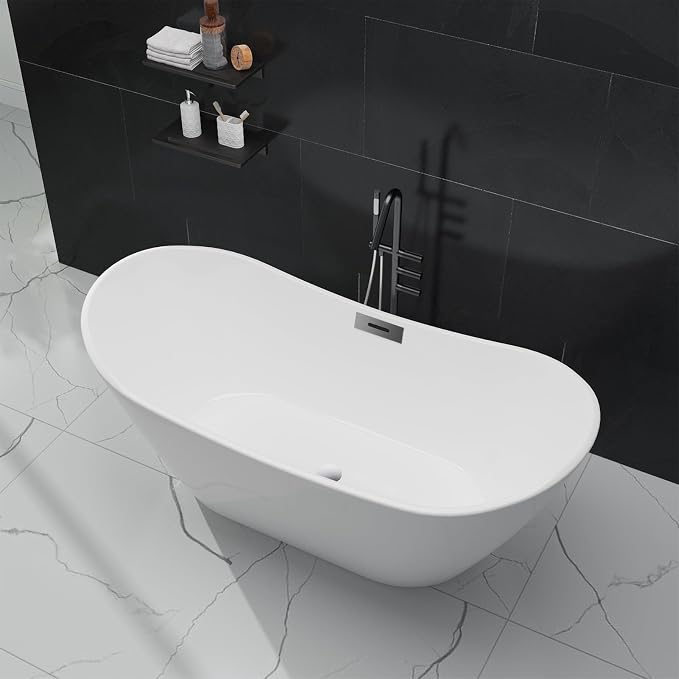59'' Acrylic Freestanding Bathtub, Deep Soaking Tub - Image 3