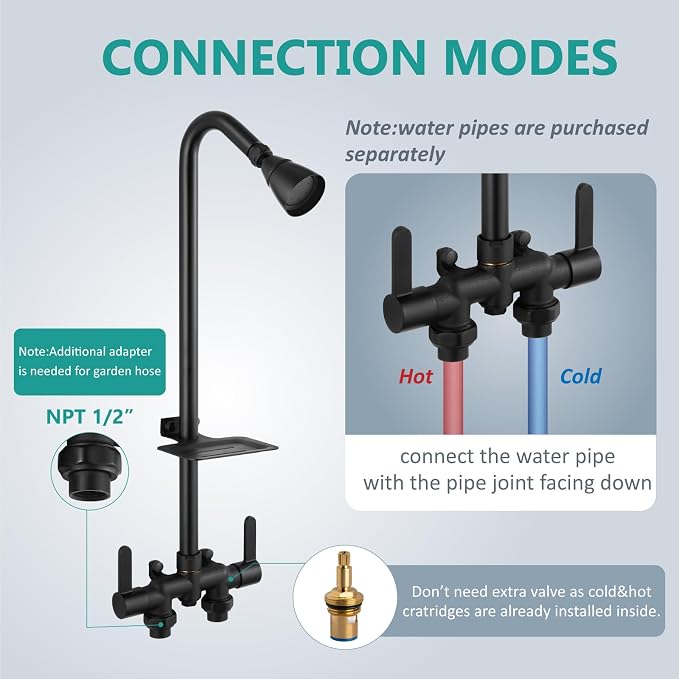 Aolemi Outdoor Shower Fixtures, Outdoor Shower Kit Faucet System 3 Inch Center - Image 7