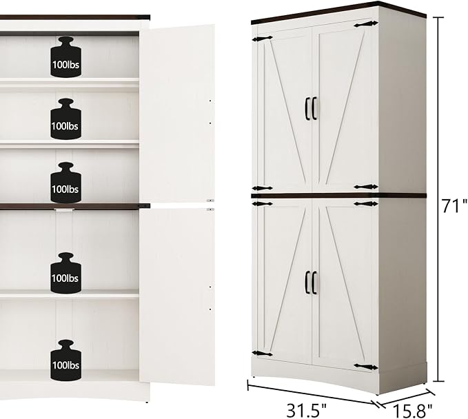 71in Farmhouse Kitchen Pantry Cabinet, Tall Storage Cabinet - Image 2