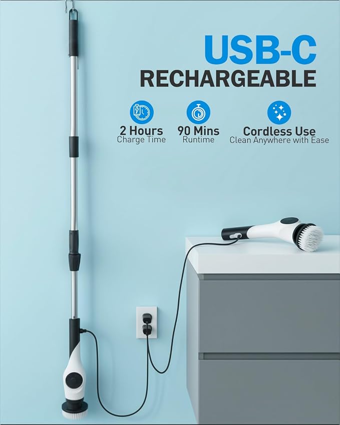 Electric Spin Scrubber, 3-Speed Cordless Shower Scrubber - Image 7