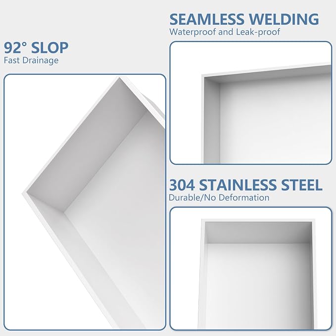 Homevacious 24" X 12" X 4" Stainless Steel Shower Niche No Tile Needed White - Image 5