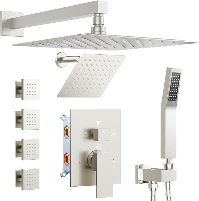 Shower Systems with 4 Body Spray Jets, STARBATH 4 Way 12+6" Rainfall Shower by STARBATH