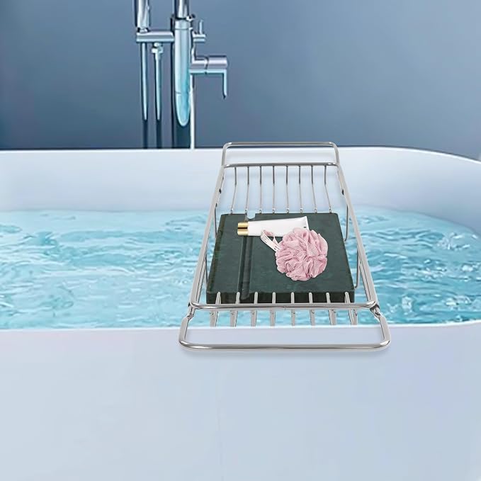 Bathtub Tray Caddy for Luxury Bath, Stainless Steel 26.8-35.4 in Expandable - Image 3