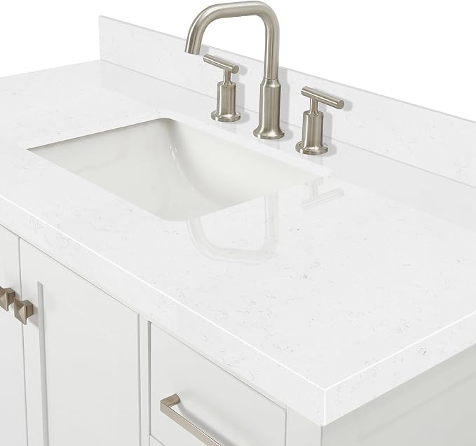 ARIEL Cambridge 48" White Bathroom Vanity, 1.5" Edge Carrara White Quartz - Image 5