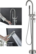 Freestanding Bathtub Faucet Floor Mount Tub Filler Brush Nickel, OMEKNTOP by OMEKNTOP