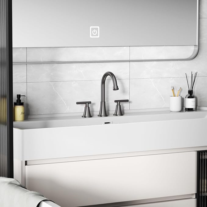 Bathroom Faucets for Sink 3 Hole, Hurran 8 inch Widespread Brushed Grey - Image 8